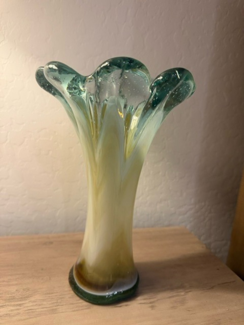 Handblown Mexican Glass Vase in Green and Cream